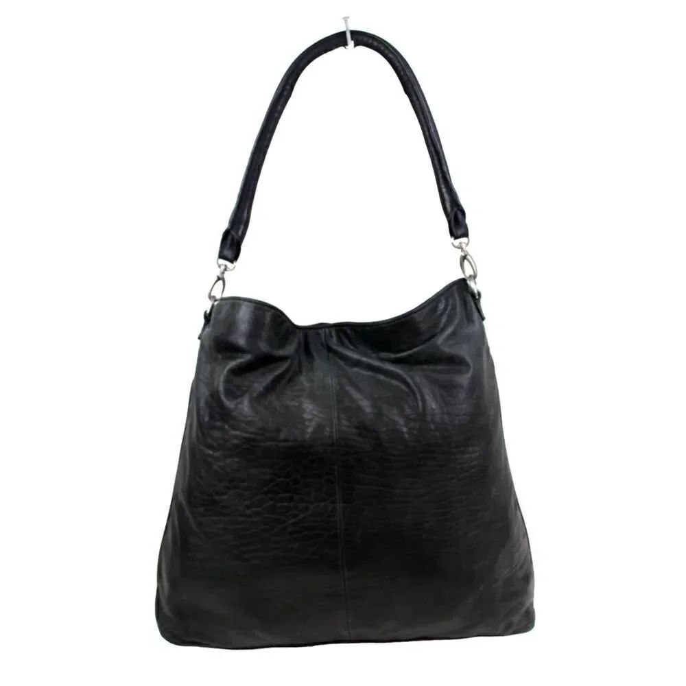 ROOMY J.JILL CRINKLE ASH BLACK GENUINE LEATHER HOBO SHOULDER BAG TOTE PURSE